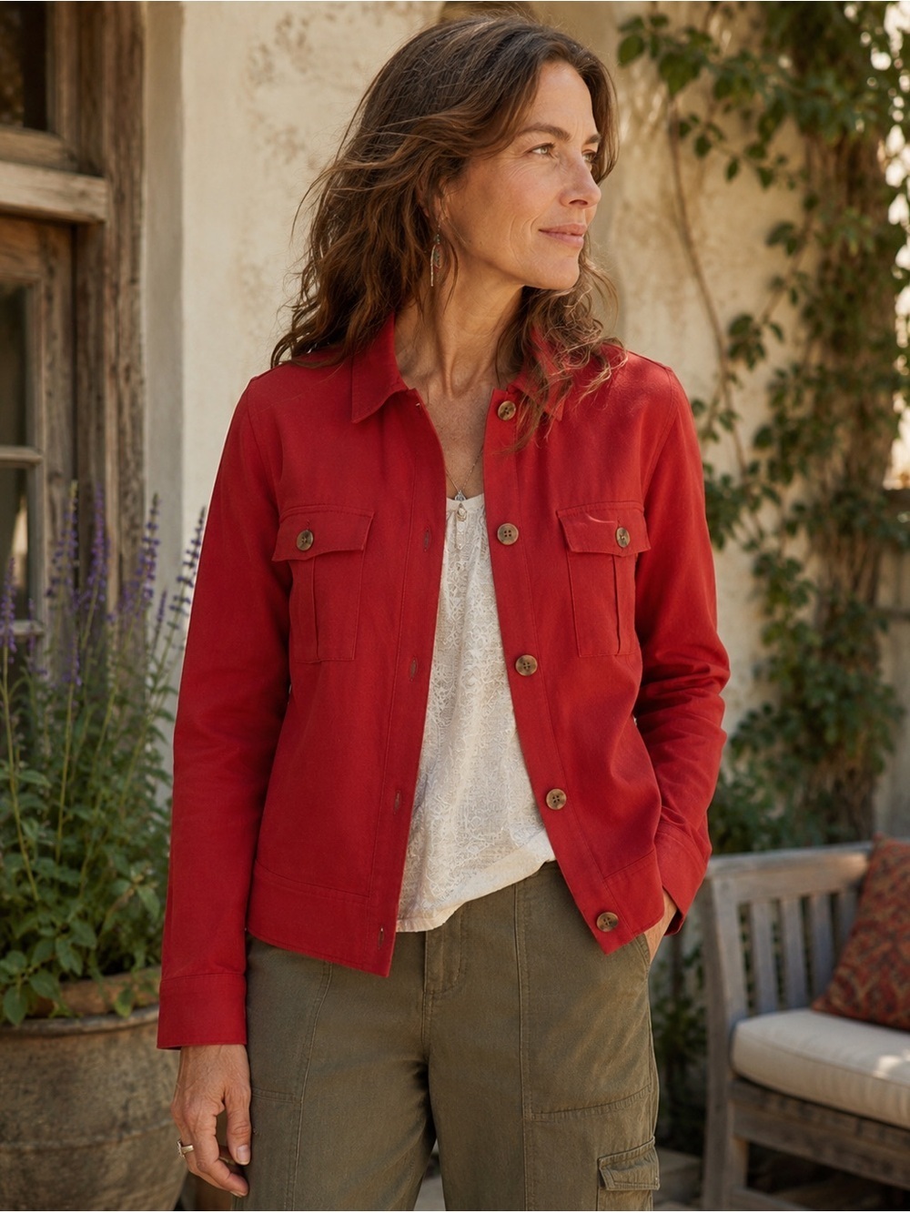 J Jill Wearever Collection Womens Double Face Jersey Jacket Sz M Terracotta Coat